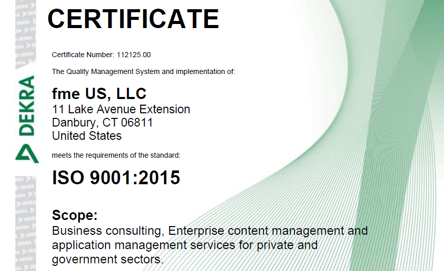 fme US iso 90012015 certificate