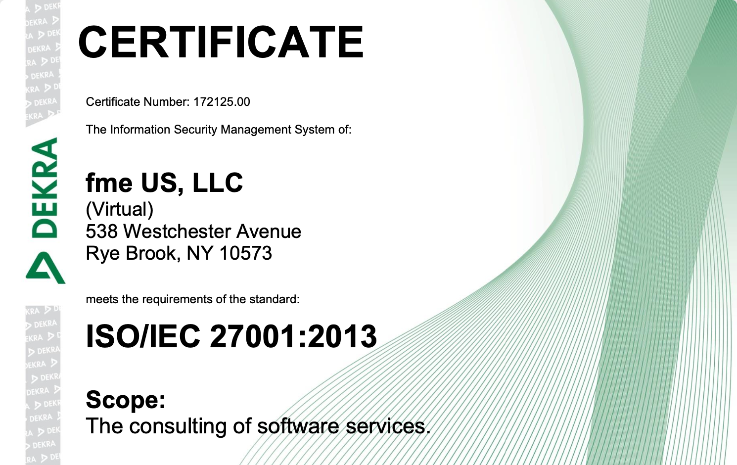 fme US ISO 27001 certificate 2024
